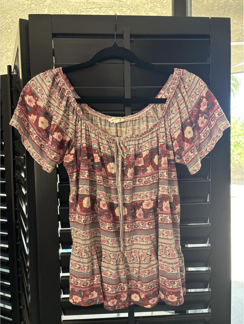 Lucky Brand Floral Pattern Bohemian Peasant Top S